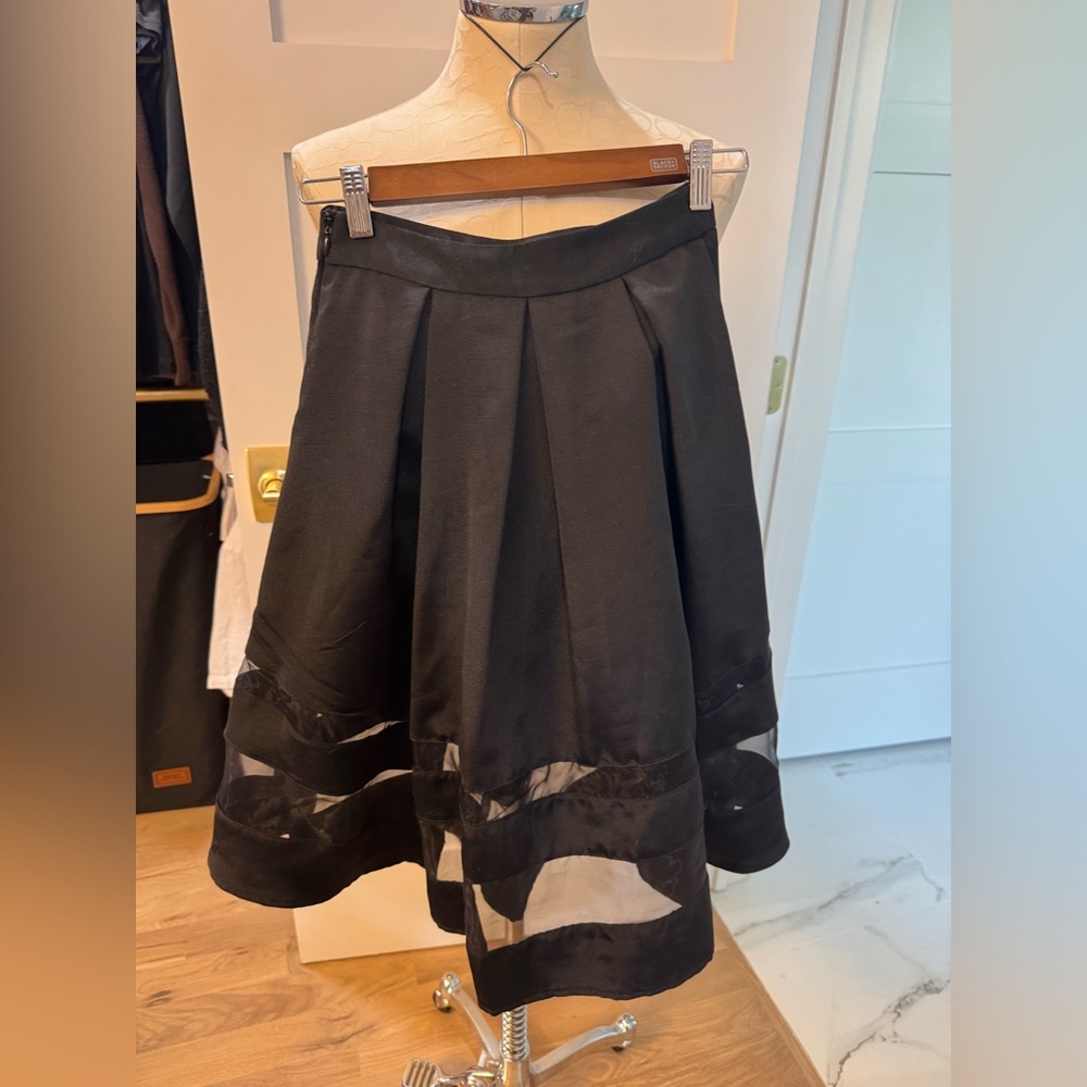 Express Black Pleated Skirt Size 00 Sheer Hem A-Line